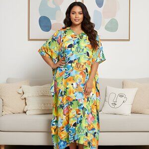 Gypsie Blu Womens Multi Beach Caftan Cover up Polyester Night Gown for Ladies